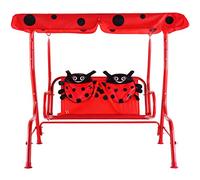 GIANTEX Balancelle hollywoodienne 2 places, pour enfant, avec 2 sangles de sécurité et auvent, avec motif de coccinelle