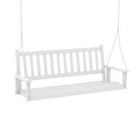 GIANTEX Balançoire en bois suspendue pour 2/3 personnes avec chaînes en métal galvanisé réglables et résistantes, dossier à lattes et siège pour patio, jardin (168 x 65 x 63 cm, blanc)