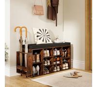 GIANTEX Banc à chaussures avec porte-parapluies, organisateur avec siège rembourré, 10 cubes et étagères réglables, étagère à chaussures industrielle en bois pour entrée, salon, chambre à coucher