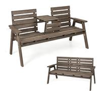 GIANTEX Banc de jardin avec table, en bois massif avec table centrale pliable, banc 3 places, banc de parc, ergonomique, avec dossier et accoudoirs, banc de jardin, de balcon, de terrasse, jusqu'à 320