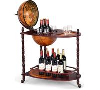 GIANTEX Bar Globe Terrestre en Bois d’Eucalyptus, Porte-Bouteilles Mobile avec Roulettes et Couvercle, Style Vintage, Marron