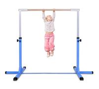 GIANTEX Barre de Gymnastique Enfant- 12 Hauteurs Réglables 91-150cm-Barre d’Entraînement Fixe en Acier+ Bois- Charge 100kg- Bleu