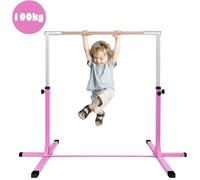 GIANTEX Barre de Gymnastique Enfant- 12 Hauteurs Réglables 91-150cm-Barre d’Entraînement Fixe en Acier+ Bois- Charge 100kg- Rosé