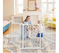 GIANTEX Barrière de Sécurité 5-en-1 Multifonctionnelle et Réglable avec Porte Pivotante en Métal pour Objets, Bébés et Animaux