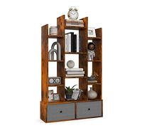 Giantex Bibliothèque à 12 Niveaux avec 2 Tiroirs en Tissu Pliable/Amovible, Présentoir de Décorations de Rangement Design Industrielle, Étagère de Livres de Sol, 80 x 24 x 132 cm (Marron)