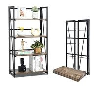 Giantex Bibliothèque à 4 niveaux, étagères de rangement industrielles pliantes sans assemblage avec boulon mural anti-basculement, grand espace de rangement et organisateur de rangement autonome