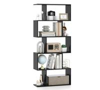 GIANTEX Bibliothèque à 5 niveaux, 70 x 23,5 x 158 cm, séparateur de pièce, en bois, en forme de S, étagère de rangement pour salon, chambre à coucher, bureau (noir)