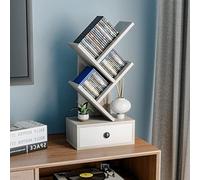 GIANTEX Bibliothèque à 5 niveaux avec tiroir, étagère à livres sur table, étagère CD DVD, petite étagère sur pied, en forme d'arbre, étagère de rangement, en bois, autonome, 30 x 17,5 x 60 cm, beige