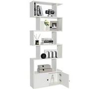 Costway Bibliothèque Étagère échelle 6 niveaux Forme en S Style moderne 2 portes 70×23×183 cm Blanc