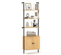 GIANTEX Bibliothèque à 6 Niveaux, Étagère Rangement, 2 Portes en Cannage, Porte Magnétique, Pied Antidérapant, Cadre Métallique, Étagère Murale pour Salon, Chambre, Bureau, Naturel