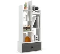 Giantex Bibliothèque à 7 Niveaux avec Grand Tiroir en Tissu Pliable/Amovible, Présentoir de Décorations de Rangement Design Moderne, Étagère de Livres de Sol, 53 x 24 x 118 cm (Blanc)