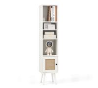 GIANTEX Bibliothèque, Armoire de Rangement avec Porte en Rotin, Étagère Réglable, Pied en Bois de Pin, 29,5 x 29,5 x 137 cm, Blanc