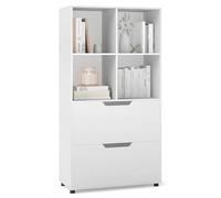 GIANTEX Bibliothèque avec 4 Cubes et 2 Tiroirs, Etagere Bibliotheque sur Pied avec Kits Anti-basculement, Meuble de Rangement Autoportante pour Bureau, Salon, Bureau à Domicile (Blanc)
