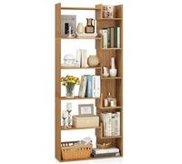 GIANTEX Bibliothèque en bois, 163 cm, avec 11 compartiments ouverts, 2 kits anti-basculement, séparateur de pièce, étagère de rangement autoportante pour salon et bureau, couleur naturelle