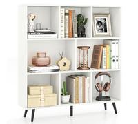 GIANTEX Bibliothèque en bois avec 7/8/10 compartiments ouverts, étagère à livres avec pieds en métal et kit anti-retournement, étagère à 3 niveaux pour salon, bureau (100 x 24 x 107 cm)