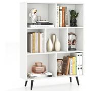 GIANTEX Bibliothèque en bois avec 7/8/10 compartiments ouverts, étagère à livres avec pieds en métal et kit anti-retournement, étagère à 3 niveaux pour salon, bureau (80 x 24 x 107 cm)