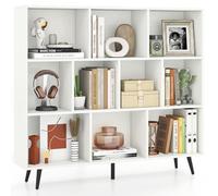 GIANTEX Bibliothèque en bois avec 7/8/10 compartiments ouverts, étagère à livres avec pieds en métal et kit anti-retournement, étagère à 3 niveaux pour salon, bureau (120 x 24 x 107 cm)