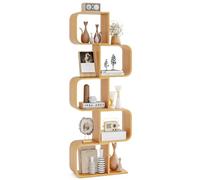 GIANTEX Bibliothèque en Forme S à 5 Cube, Étagère de Rangement en Bambou avec Coins Arrondis, Dispositif Anti-Basculment, Cube de Rangement Ouvert, pour Salon, Coin, Chambre, Naturel