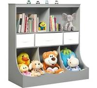 Giantex Bibliothèque Enfants à 3 Niveaux avec 3 Tiroirs et 5 Compartiments, 93x40x94 cm Gris G