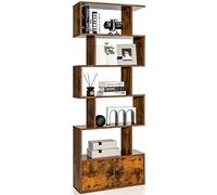 Giantex Bibliotheque, Étagère à 5 Niveaux, Meuble de Rangement en S, Séparateur de Pièce avec Armoire à 2 Portes, 70 x 23 x 183 cm, pour Salon, Chambre, Bureau, Marron
