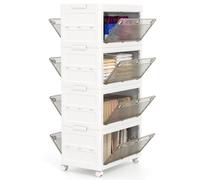 GIANTEX Boîtes de Rangement en Plastique de 168 L, Bacs de Rangement Empilables à 4 Niveaux avec Roues, Couvercle, Organisateur de Rangement Pliable pour Salon, Chambre, Bureau, Dortoir