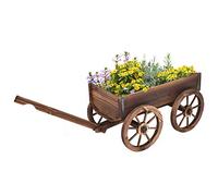 GIANTEX Brouette Fleurs en Bois de Sapin, Jardiniere Brouette avec 4 Grands Roues, Longue Poignée Réglable, Idéal pour Jardinage Extérieur, 75 x 43 x 54 cm, Marron