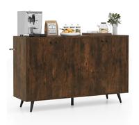 GIANTEX Buffet Armoire de cuisine à 4 portes avec étagères réglables, meuble au sol avec 5 pieds de support pour salon, salle à manger, blanc/marron rustique (marron)