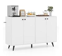 GIANTEX Buffet Armoire de cuisine à 4 portes avec étagères réglables, meuble au sol avec 5 pieds de support pour salon, salle à manger, blanc/marron rustique (blanc)