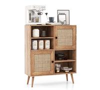 GIANTEX Buffet Cuisine avec 2 Portes en Rotin, Armoire de Rangement Autoportante avec 4 Étagères et 2 Placards, Meuble de Rangement avec Dispositifs Anti-Basculement, 80 x 29,5 x 97 CM