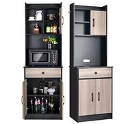 GIANTEX Buffet Cuisine Haut 180 CM, Meuble Cuisine Rangement à 3 Portes & Tiroir & Étagères Réglables, Armoire de Cuisine à Sécurité Anti-Basculement, Placard Vaisselier Meuble Salle à Manger (Noir)
