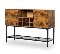 GIANTEX Buffet Cuisine Industriel avec 2 Armoires, Casier à Vin pour 8 Bouteilles, 1 Étagère en Maille, Meuble de Cuisine avec Cadre Métallique, Patins Réglables, pour Salon, Salle à Manger, Entrée