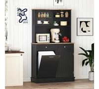 GIANTEX Buffet de Cuisine 3 Portes, 2 Tiroirs, Meuble Cuisine Rangement avec Poubelle 37,8 L, Plan de Travail en Bois, 3 Étagères Réglables, 4 Placards, pour Salon, 100 x 34 x 172 cm (Noir)