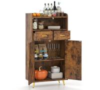 GIANTEX Buffet de Cuisine, Plateau Supérieur avec Bord Antichute, Compartiment Ouvert, 2 Tiroirs, Armoire à 2 Porte, Meuble Moderne avec 2 Dispositifs Anti-basculement pour Salon et Entrée (Marron)