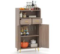 GIANTEX Buffet de Cuisine, Plateau Supérieur avec Bord Antichute, Compartiment Ouvert, 2 Tiroirs, Armoire à 2 Porte, Meuble Moderne avec 2 Dispositifs Anti-basculement pour Salon et Entrée (Gris)