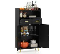GIANTEX Buffet de Cuisine, Plateau Supérieur avec Bord Antichute, Compartiment Ouvert, 2 Tiroirs, Armoire à 2 Porte, Meuble Moderne avec 2 Dispositifs Anti-basculement pour Salon et Entrée (Noir)