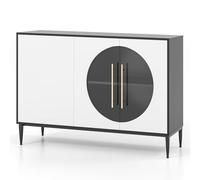 GIANTEX Buffet Table Buffet de cuisine avec 2 étagères réglables, 3 portes et pieds en métal levées, meuble bar de 120 cm pour salon, cuisine, salle à manger, entrée, blanc et noir, MY44789ZK+IT