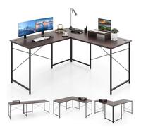 GIANTEX Bureau Angle avec Station de Charge, Bureau d'Ordinateur en Forme de L avec Support de Moniteur Amovible, 2 Combinaisons et Passe-Câbles, pour Chambre, Salle d'Étude (Brun)