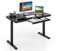 GIANTEX Bureau Assis Debout Électrique 120 x 60 CM, Bureau Réglable en Hauteur avec Tiroir, Plateau en Verre Inscriptible, Port USB et Type C, Bureau Électrique Pré-réglages de Mémoire (Noir)