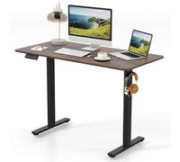 GIANTEX Bureau Assis-Debout Électrique, Bureau Gaming Réglable en Hauteur avec 3 Préréglages Mémoire, Protection Anti-Collision, Crochet pour Casque, Charge 91 kg, 120 x 60 cm (Marron)