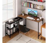 GIANTEX Bureau avec Rangement Réversible, Bureau d'angle en Forme de L, 2 Étagères de Rangement, Support Imprimante, Structure en Métal, 135 x 120 x 74,5 cm, pour Chambre, Salle d'Étude, Salon