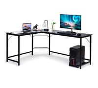 Giantex Bureau d'angle en Forme de L, Bureau d'Ordinateur avec Support Boîtier d'Ordinateur en Bois, Table Informatique Cadre en Métallique, Charge 100 kg, 168 x 125 x 74 cm (Noir)