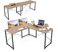 GIANTEX Bureau d'angle en Forme de L, Cadre Métallique Style Moderne, Bureau d’Ordinateur en 2 Formes Différentes pour 2 Personnes, 150 x 150 x 74 cm/240 x 60 x 74 cm, Charge 100 kg (Naturel)