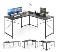 GIANTEX Bureau d'angle en forme de L, table d'ordinateur réversible avec support pour écran, 2 combinaisons (gris)