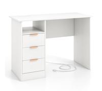 GIANTEX Bureau de 105 cm avec Prises de Courant, 3 Tiroirs, Compartiment Ouvert, Poste de Travail Moderne avec Ports USB, Type C, Idéal pour la Chambre d'Etude, Bureau, Blanc