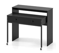 GIANTEX Bureau d'ordinateur avec plateau extensible, 100 x 63 x 88 cm, 2 tiroirs de rangement et étagère ouverte, design compact avec roulettes, table de travail pour chambre, bureau (Noir)