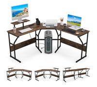 GIANTEX Bureau d'Ordinateur en Forme de L avec Support d'Ecran, Bureau d'Angle avec Port USB et 2 Prises, 2 Combinaisons, Marron