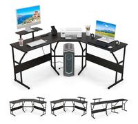 GIANTEX Bureau d'Ordinateur en Forme de L avec Support d'Ecran, Bureau d'Angle avec Port USB et 2 Prises, 2 Combinaisons, Noir