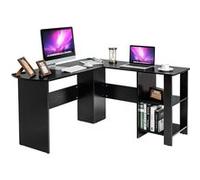COSTWAY Bureau d'Angle en Forme de L - L 130 x P 130 x H 72,5 CM - Étagères - Panneaux de Particules - Contemporain - Noir