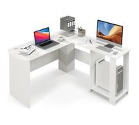 GIANTEX Bureau Informatique d'Angle en Forme L 130 cm,Table d'Ordinateur avec 3 Etagères et 2 Passe-Câbles,pour Chambre,Etude,Blanc