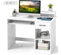GIANTEX Bureau Informatique d'ordinateur avec Station de Charge, Bureau avec Plateau de Clavier, Tiroir et Étagères de Rangement, 105 x 55 x 89 cm, Table de Travail pour Bureau, Étude, Blanc